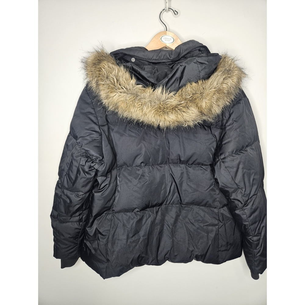 Columbia 1X Black Down Puffer Jacket Hooded Faux Fur Trim Zip Down Gorpcore Cozy - Picture 7 of 16